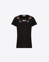 VALENTINO EMBROIDERED BUTTERFLIES COTTON JERSEY T-SHIRT