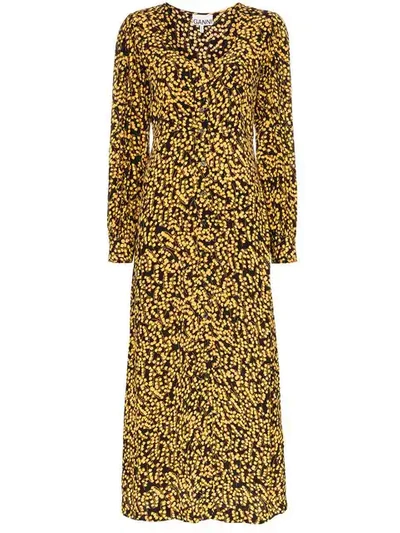 Ganni Goldstone Floral Print Crepe Dress - 黑色 In Black