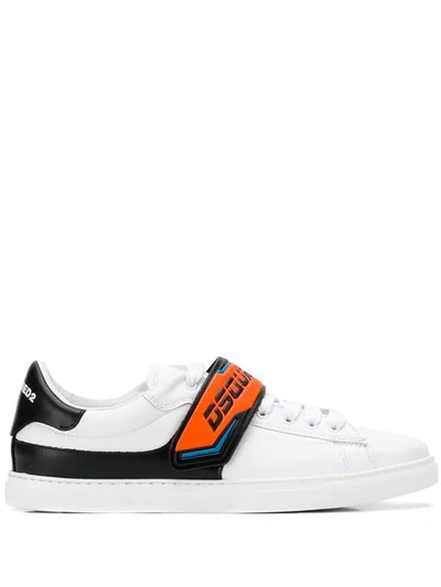 Dsquared2 Men's Neon Grip-strap Leather Trainers In White