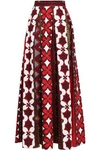 VALENTINO PLEATED PRINTED COTTON AND LINEN-BLEND MAXI SKIRT,3074457345620237765