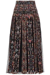 VALENTINO VALENTINO WOMAN EMBELLISHED PLEATED POINT D'ESPRIT-PANELED WOVEN MIDI SKIRT BLACK,3074457345620210217