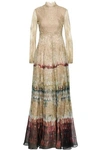 VALENTINO PANELED METALLIC LACE AND PRINTED ORGANZA GOWN,3074457345620199196
