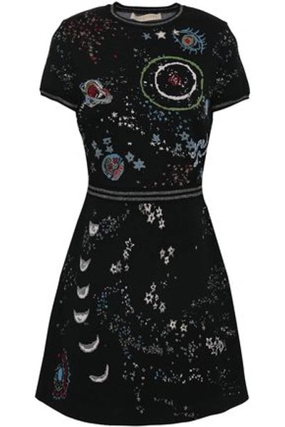 Valentino Jacquard-knit Mini Dress In Black