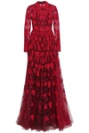 VALENTINO WOMAN PLEATED BEAD-EMBELLISHED TULLE GOWN CLARET,AU 2507222119751221