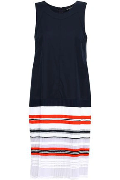 Antonino Valenti Paneled Cotton-blend Twill And Striped Knitted Dress In Navy