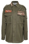 VALENTINO VALENTINO WOMAN EMBELLISHED EMBROIDERED COTTON-TWILL JACKET ARMY GREEN,3074457345620159811