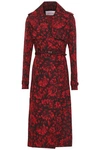 VALENTINO VALENTINO WOMAN BELTED PRINTED COTTON AND SILK-BLEND TRENCH COAT CRIMSON,3074457345620220681