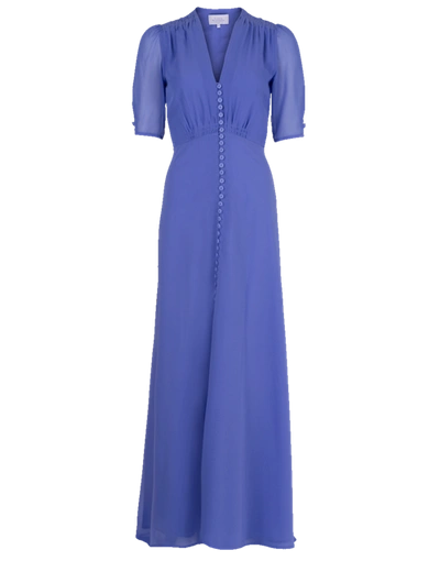Luisa Beccaria Double Lined Slit Maxi Dress In Periwnkl