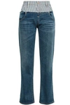 ROBERTO CAVALLI ROBERTO CAVALLI WOMAN PANELED FADED HIGH-RISE STRAIGHT-LEG JEANS MID DENIM,3074457345620290618