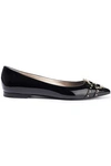 ROBERTO CAVALLI ROBERTO CAVALLI WOMAN EMBELLISHED PATENT-LEATHER POINT-TOE FLATS BLACK,3074457345620332243