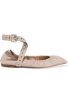 VALENTINO GARAVANI VALENTINO GARAVANI WOMAN EYELET-EMBELLISHED LEATHER POINT-TOE FLATS NEUTRAL,3074457345620024628