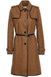 VALENTINO VALENTINO WOMAN LEATHER-TRIMMED COTTON-BLEND JACQUARD TRENCH COAT LIGHT BROWN,3074457345620199201