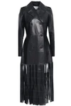 VALENTINO VALENTINO WOMAN STUDDED FRINGED DOUBLE-BREASTED LEATHER TRENCH COAT BLACK,3074457345620295743
