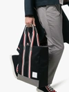 THOM BROWNE THOM BROWNE NAVY BLUE TRICOLOUR HANDLE COTTON TOTE BAG,MAG151A0378813315860