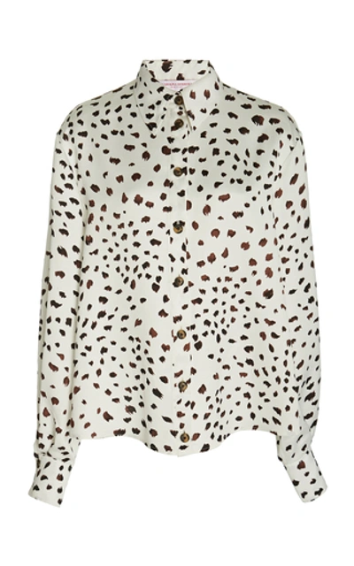 Carolina Herrera Animal-print Jersey Button-front Shirt In White/black
