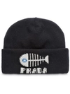 PRADA LOGO KNIT BEANIE