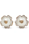 DOLCE & GABBANA GOLD-TONE, CRYSTAL AND FAUX PEARL CLIP EARRINGS