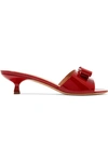 FERRAGAMO GINOSTRA BOW-EMBELLISHED PATENT-LEATHER MULES