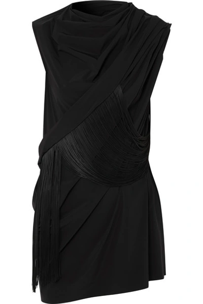 Rick Owens Fringed Draped Stretch-satin Top In Black