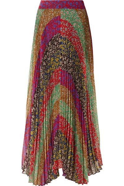 Alice And Olivia Katz Pleated Printed Georgette Maxi Skirt In Multicolor