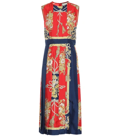 Gucci Pleated Intrigue Print Silk Satin Midi Dress In Multicoloured