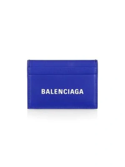 Balenciaga 'everyday' Logo Print Leather Card Holder In Blue