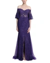 BADGLEY MISCHKA OFF THE SHOULDER LACE EVENING GOWN,BM19RG2619-4-1