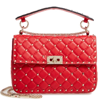 Valentino Garavani Medium Rockstud Matelassé Quilted Leather Crossbody Bag In Rouge Pur