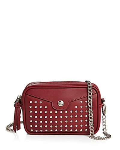 Longchamp Mademoiselle Rock Studded Leather Crossbody In Burgundy/silver