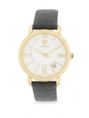 VERSACE Logo Stainless Steel & Leather-Strap Watch