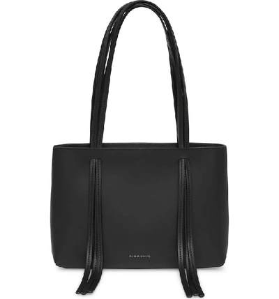 Mansur Gavriel Leather Mini Fringe Shoulder Bag In Black/ Flamma