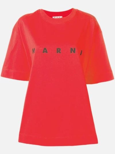 Marni Oversized Logo Print T-shirt In Red