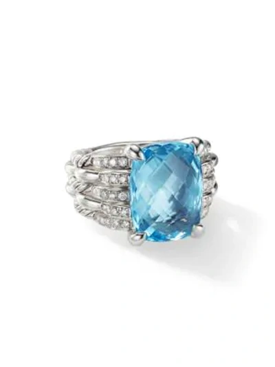 David Yurman Tides Blue Topaz & Pavé Diamond Sterling Silver Ring