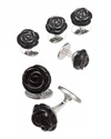 JAN LESLIE ONYX CARVED ROSE TUXEDO CUFF LINK AND STUD SET,PROD219240445