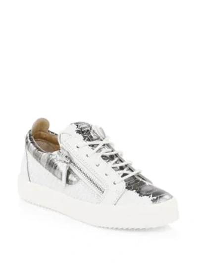 Giuseppe Zanotti Snake-embossed Leather Low-top Sneakers In White