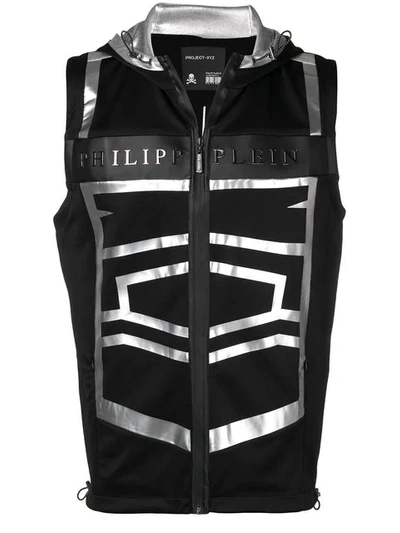Philipp Plein Metallic Logo Gillet Jacket In Black