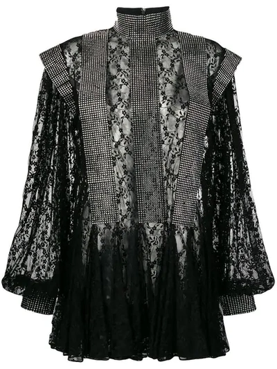 Christopher Kane Ruffled-hem Lace-and-sequin Dress In Black