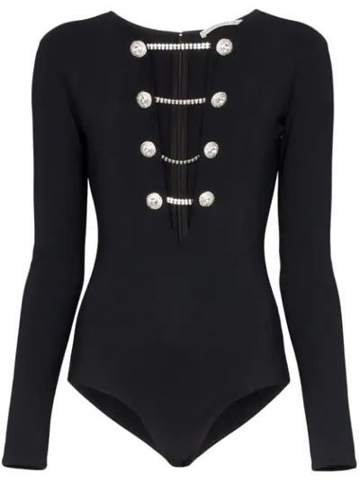 Alessandra Rich Chain-detail Long-sleeve Jersey Bodysuit In Black