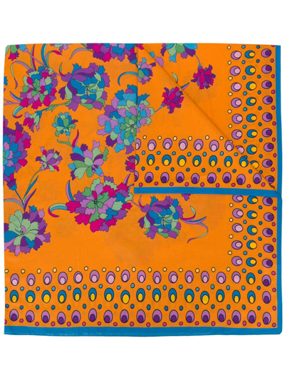 La Doublej Floral Print Square Scarf In Dandelion Arancio