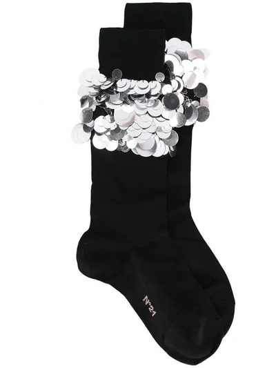 N°21 Nº21 Sequin Socks - 黑色 In Black