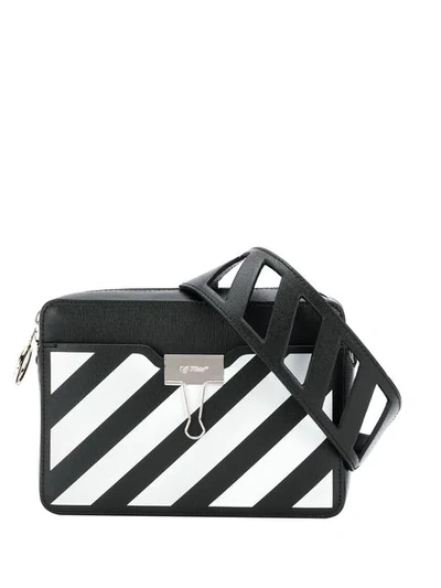Off-white Diagonal Leather Camera Shoulder Bag In Black White