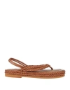 181 Woman Toe Strap Sandals Tan Size 5.5 Soft Leather In Brown