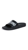 Moschino Black Logo Pool Slides In Black
