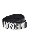 MOSCHINO SILVER LOGO BUCKLE BELT