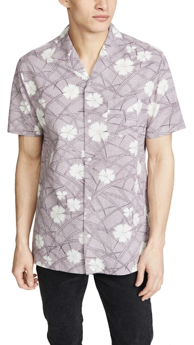 Officine Generale Dario Short Sleeve Seersucker Shirt In Lilac