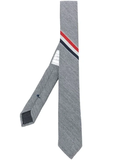Thom Browne Striped Cotton Tie In Grey