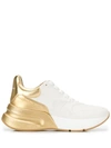 ALEXANDER MCQUEEN WHITE AND GOLD CHUNKY LEATHER LOW TOP SNEAKERS