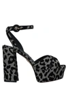 Dolce & Gabbana Flocked Metallic Canvas Platform Sandals In Silver