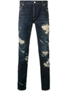 BALMAIN BALMAIN SLIM CUT RIPPED JEANS - 蓝色