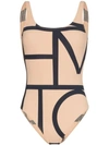 Totême Nude And Black Positano Monogram Swimsuit In Neutrals